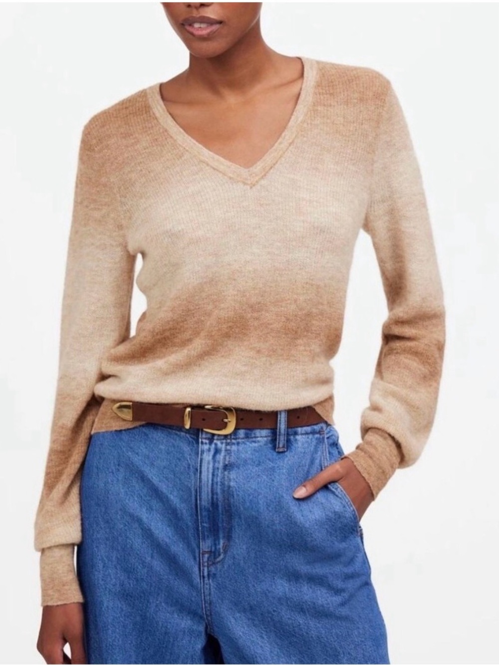 Madewell V Neck Alpaca Pullover Sweater Space Dye Size Medium